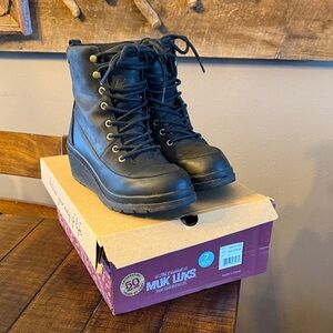 Muk Luks Black Lace-Up Ankle Boots